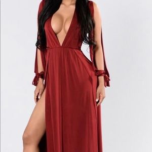 Cold shoulder Maxi dress with slits.